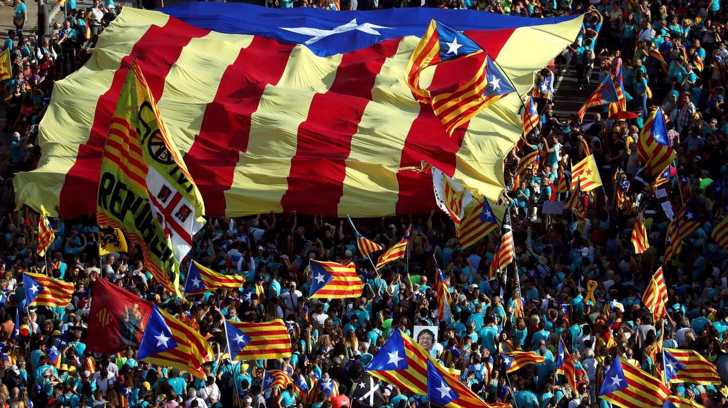 Plaza de España de Barcelona durante la manifestación con motivo de la Diada.
