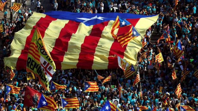 Plaza de España de Barcelona durante la manifestación con motivo de la Diada.