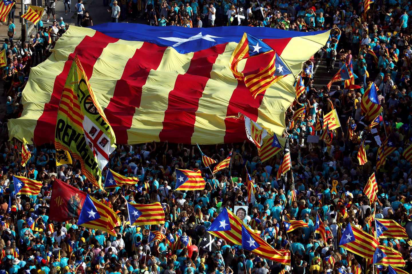 Plaza de España de Barcelona durante la manifestación con motivo de la Diada.