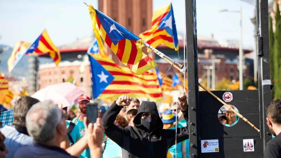 Un manifestante independentista, durante la Diada.