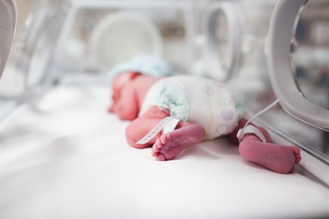Un bebé recién nacido en una incubadora.