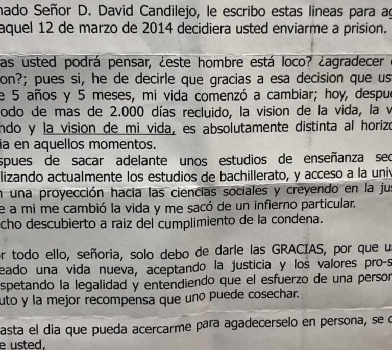 Un preso da las gracias al juez por meterle en la cárcel : "Mi vida comenzó a cambiar"