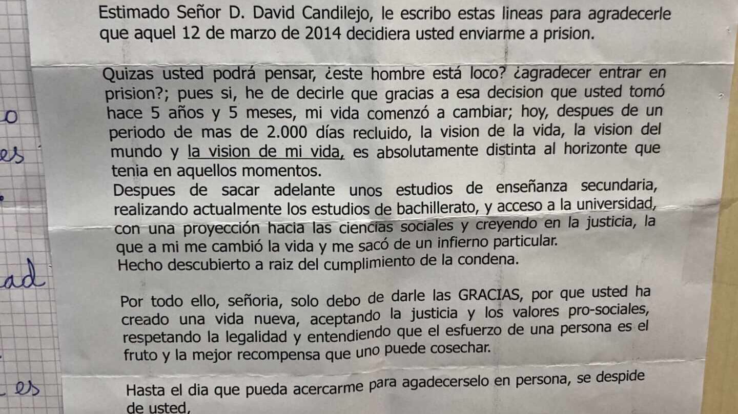 Un preso da las gracias al juez por meterle en la cárcel : "Mi vida comenzó a cambiar"