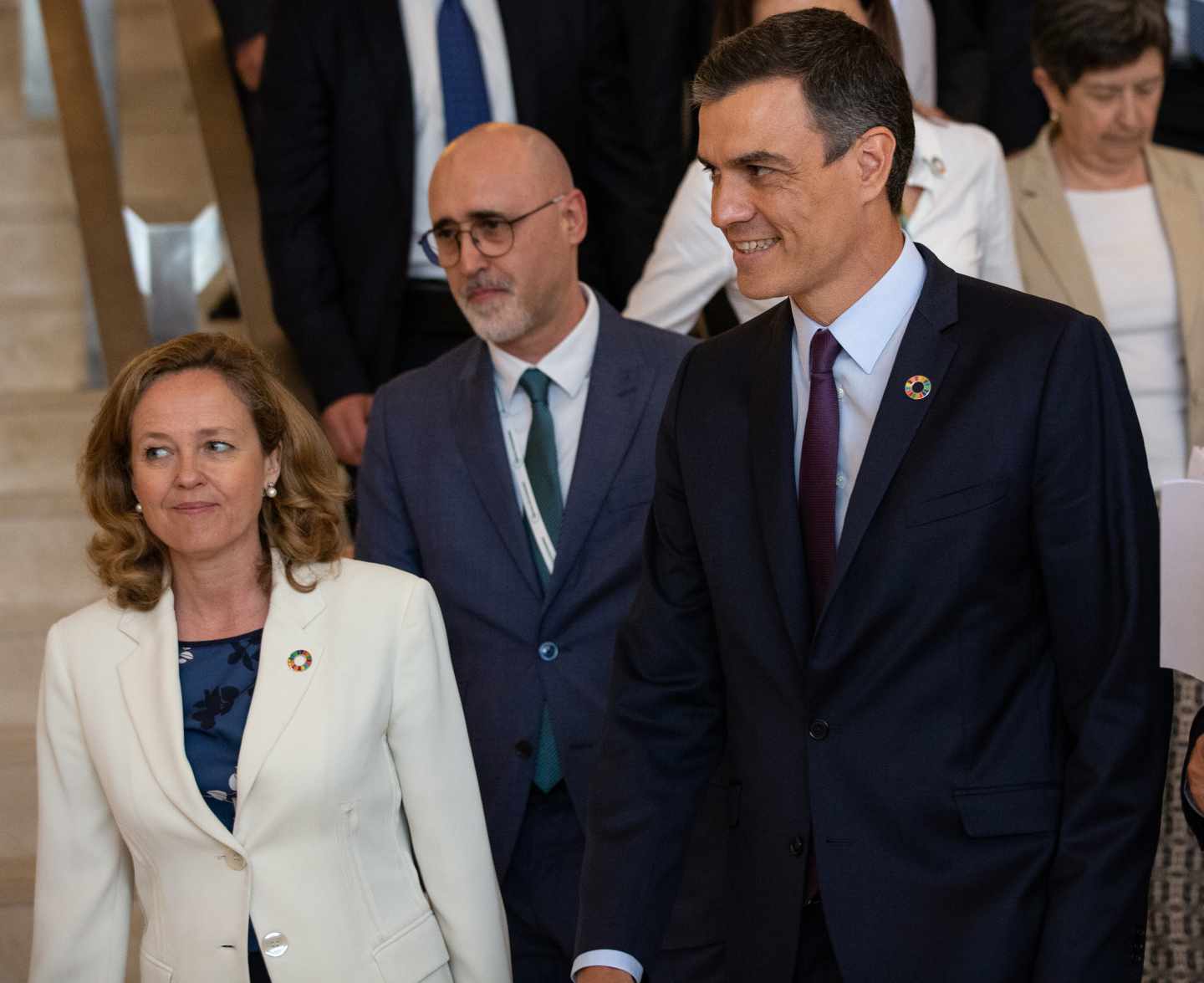 La ministra de Economía, Nadia Calviño, y el presidente del Gobierno, Pedro Sánchez.