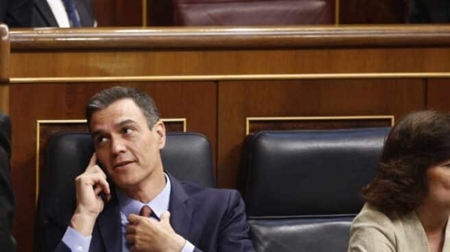 El presidente del Gobierno, Pedro Sánchez, habla por el móvil.