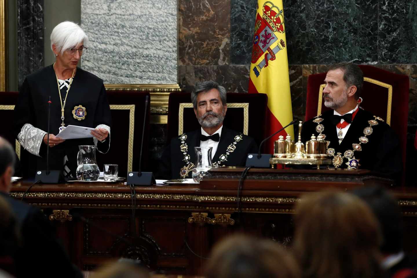 La fiscal general del Estado interviene durante la apertura del año judicial.