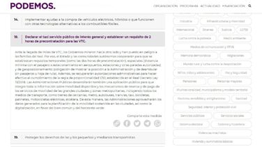 Podemos quiere que los autónomos del taxi sean servicio público de interés general