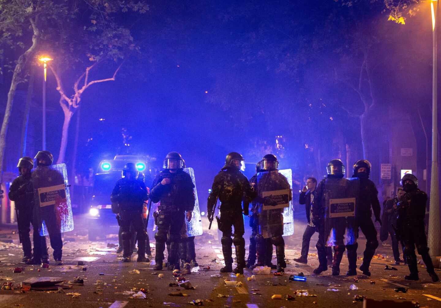 Mossos d'Esquadra, durante los disturbios de Barcelona tras conocerse la sentencia del 'procés'.