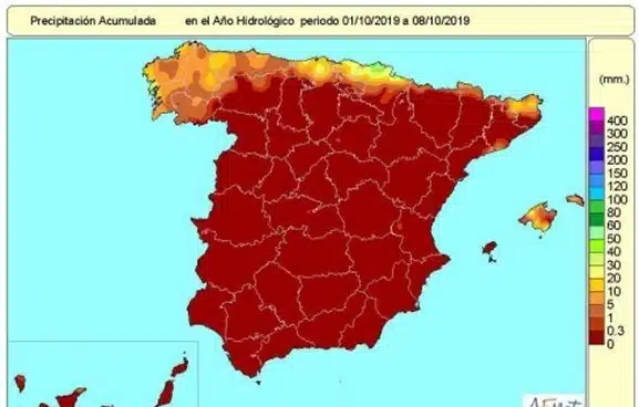 España acumula un 6% de las lluvias que serían normales en lo que va de octubre