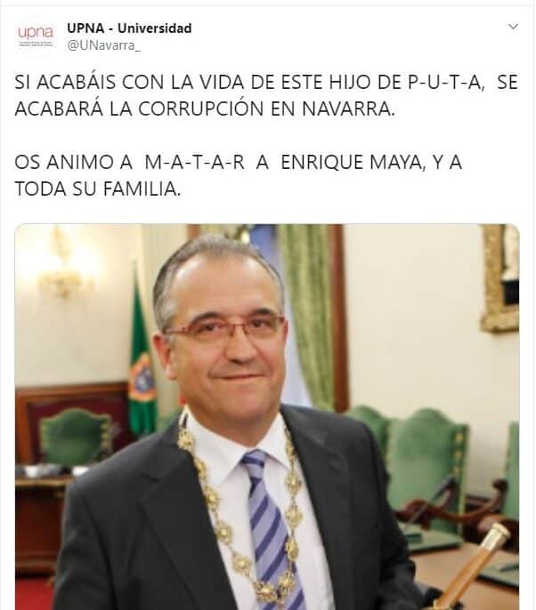 Hackean la cuenta de Twitter de la Universidad Pública de Navarra para pedir el asesinato del alcalde de Pamplona