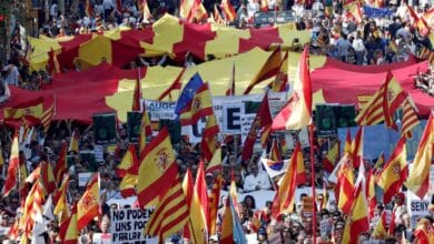 Flores y banderas para la Policía Nacional en Via Laietana: "Esta es nuestra policía"