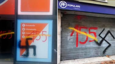 Las sedes de PP y Ciudadanos en Barcelona amanecen con pintadas de esvásticas