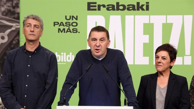 Arnaldo Otegi durante su comparecencia en la noche electoral del 10 de noviembre.