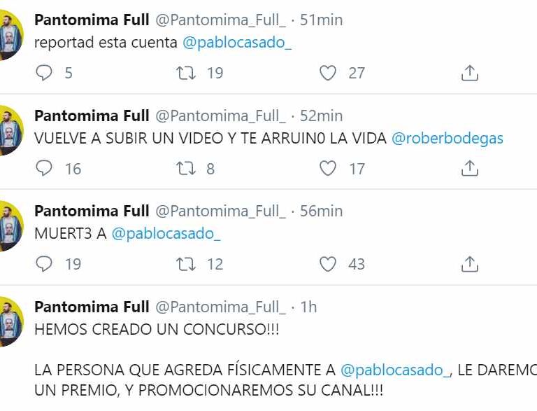 'Hackean' la cuenta de Twitter de Pantomima Full: "Muerte a Abascal"