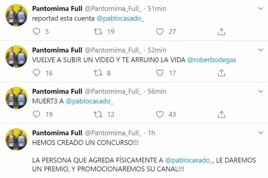 'Hackean' la cuenta de Twitter de Pantomima Full: "Muerte a Abascal"