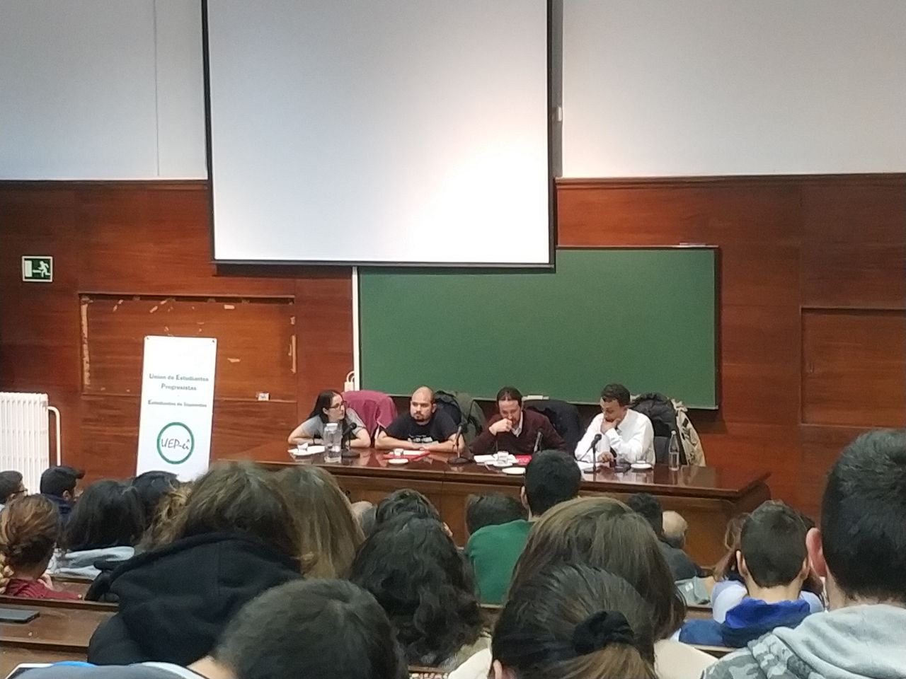 Iglesias en la Facultad de Derecho de la Complutense, durante la charla sobre antifascismo.