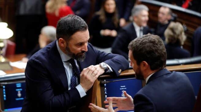 Fotografía de archivo. El líder de Vox, Santiago Abascal, charla con el líder del PP, Pablo Casado.