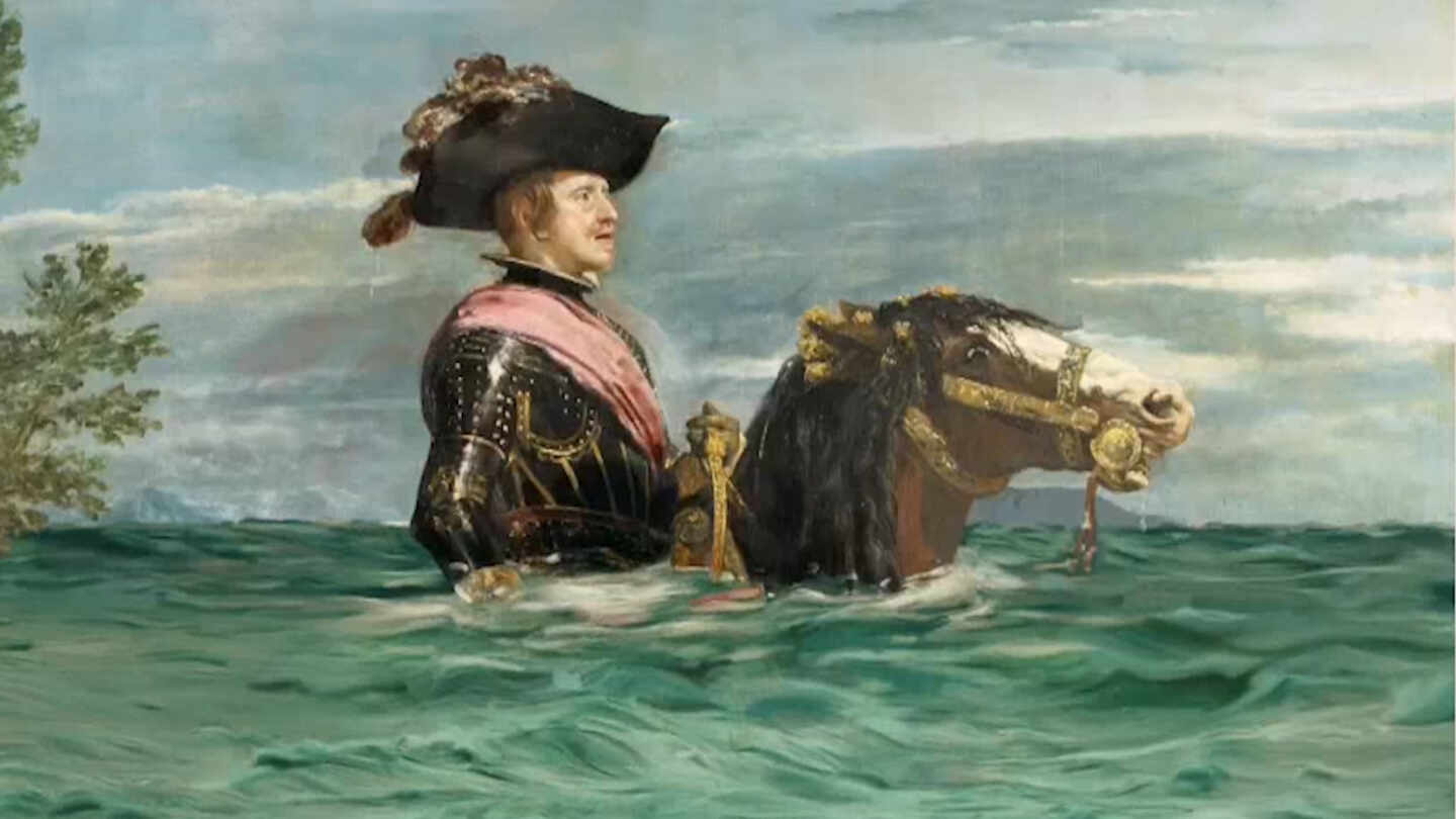 Simulación de lo que sería el cuadro "Felipe IV a caballo", de Velázquez, con el cambio climático