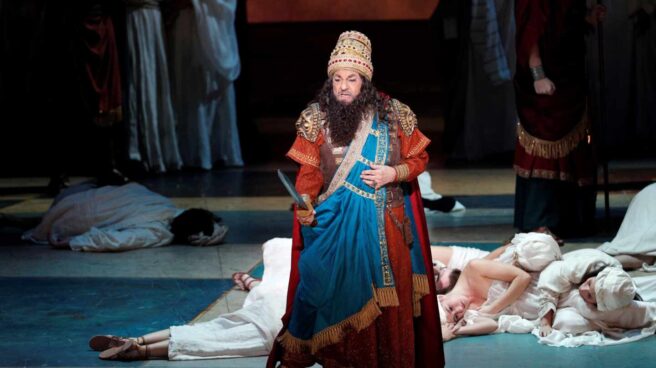 El tenor Plácido Domingo, durante el ensayo general de la ópera de Verdi "Nabucco".