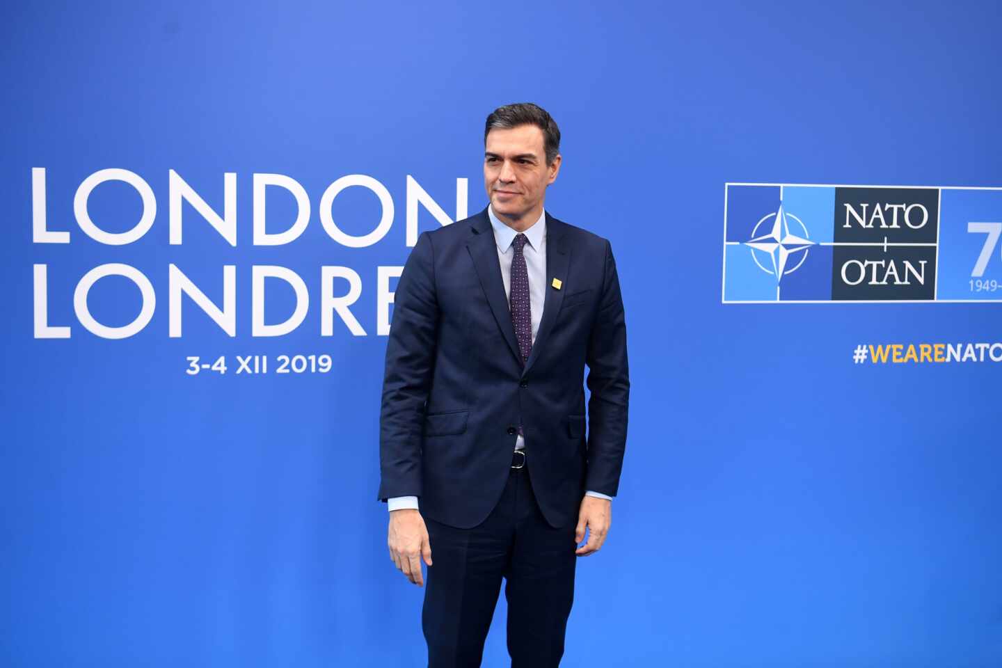 El presidente del Gobierno en funciones, Pedro Sánchez, en la Cumbre de la Otan que se celebra en Londres.