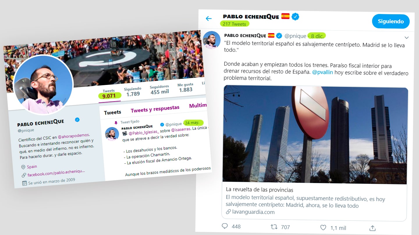 El 'ministrable' Echenique borra miles de tuits en plena negociación con el PSOE