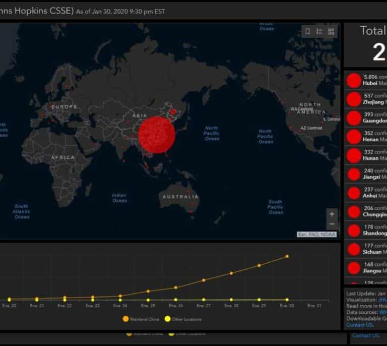 Mapa en tiempo real para monitorizar los casos de coronavirus