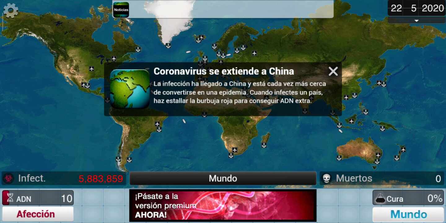 Imagen (ficticia) de un videojuego sobre el coronavirus