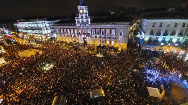 La madrileña Puerta del Sol durante la intervención del presidente interino de Venezuela, Juan Guaidó. Juan Guaidó-Madrid