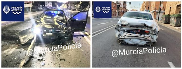 Detienen a un hombre por conducir ebrio y empotrarse contra un autotaxi en Murcia