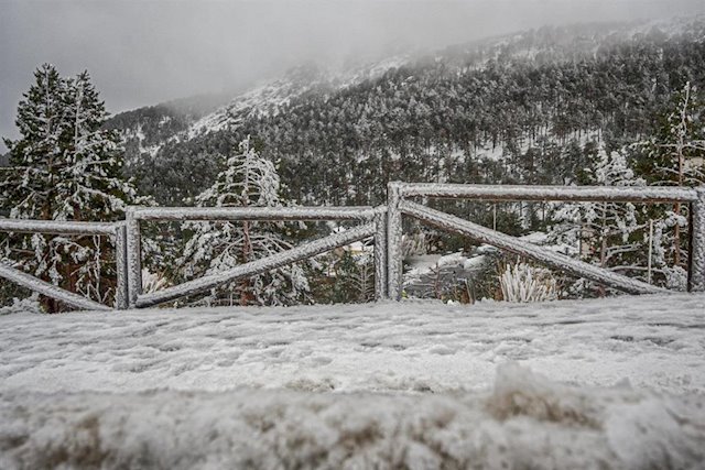 La nieve llega a la Comunidad de Madrid y obliga al uso de cadenas en Navacerrada y Cotos