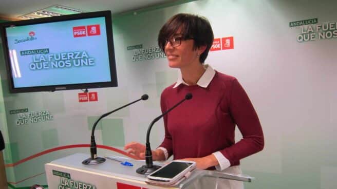 María Gámez, durante una rueda de prensa en la sede del PSOE de Málaga.