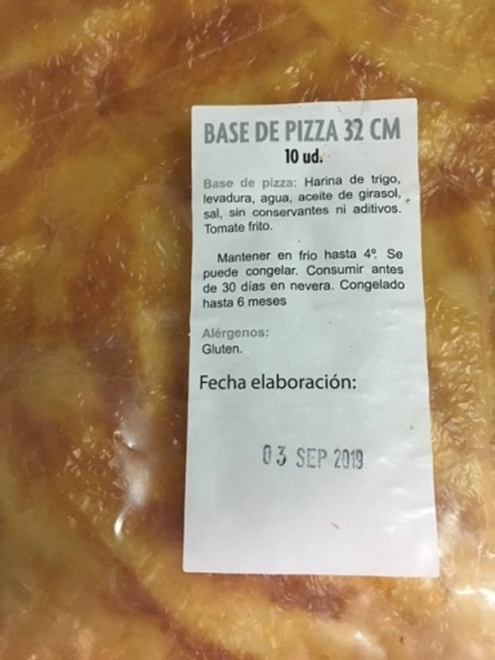 Sanidad retira del mercado las bases y pizzas de la empresa 'pizzaragon'