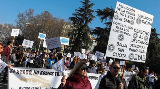 Manifestación de autónomos en Madrid, este domingo.