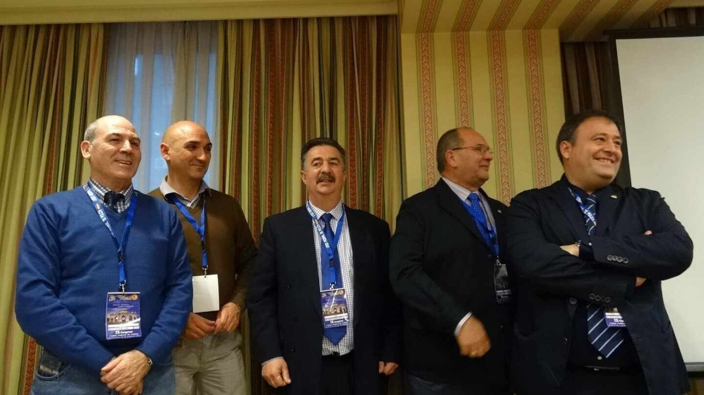 De izquierda a derecha, Manuel Gutiérrez Teba, Serafín Giraldo, José Manuel Heredia, Juan Verdugo y Víctor Duque, en un acto del sindicato.