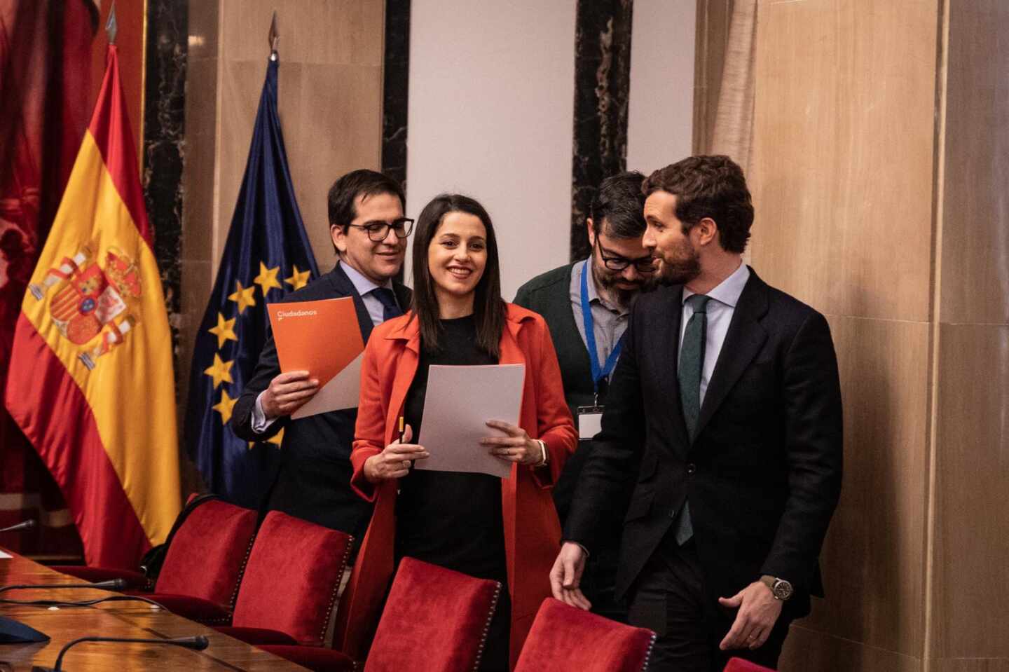 José María Espejo-Saavedra (Cs), junto con Inés Arrimadas y Pablo Casado.