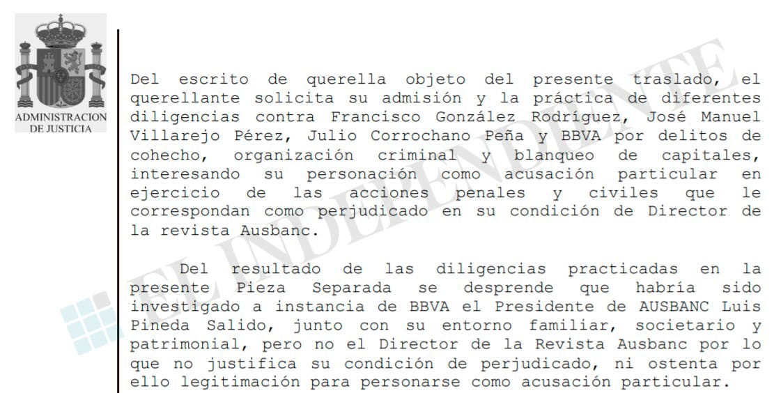 Pasaje del auto en el que el juez ve indicios de que Villarejo investigó a Pineda.