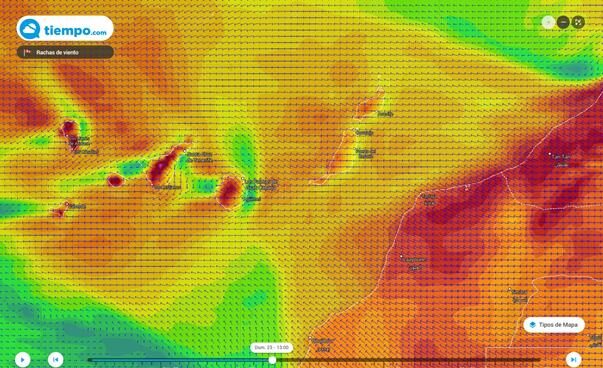 Este domingo las Islas Canarias estarán inmersas en un potente flujo de viento de componente este, que arrastrará gran cantidad de polvo en suspensión.