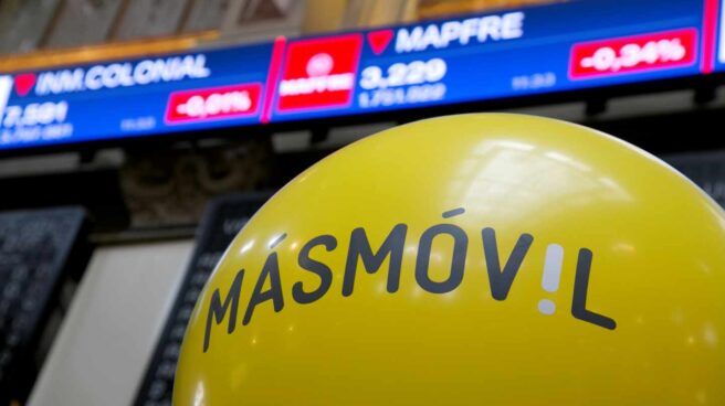 Un globo de MásMóvil en la Bolsa de Madrid.