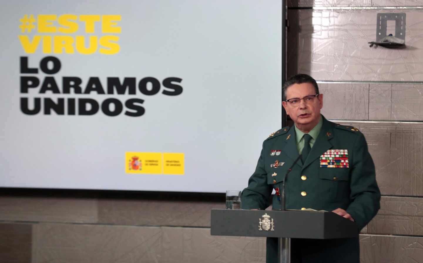 El DAO de la Guardia Civil, Laurentino Ceña, en una comparecencia informativa reciente en el Palacio de la Moncloa.