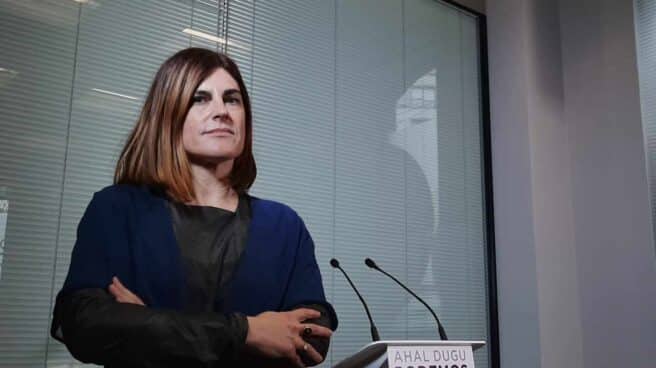 La candidata a lehendakari po Podemos, Maite Gorrotxategi, en la sede de la formación en Bilbao.