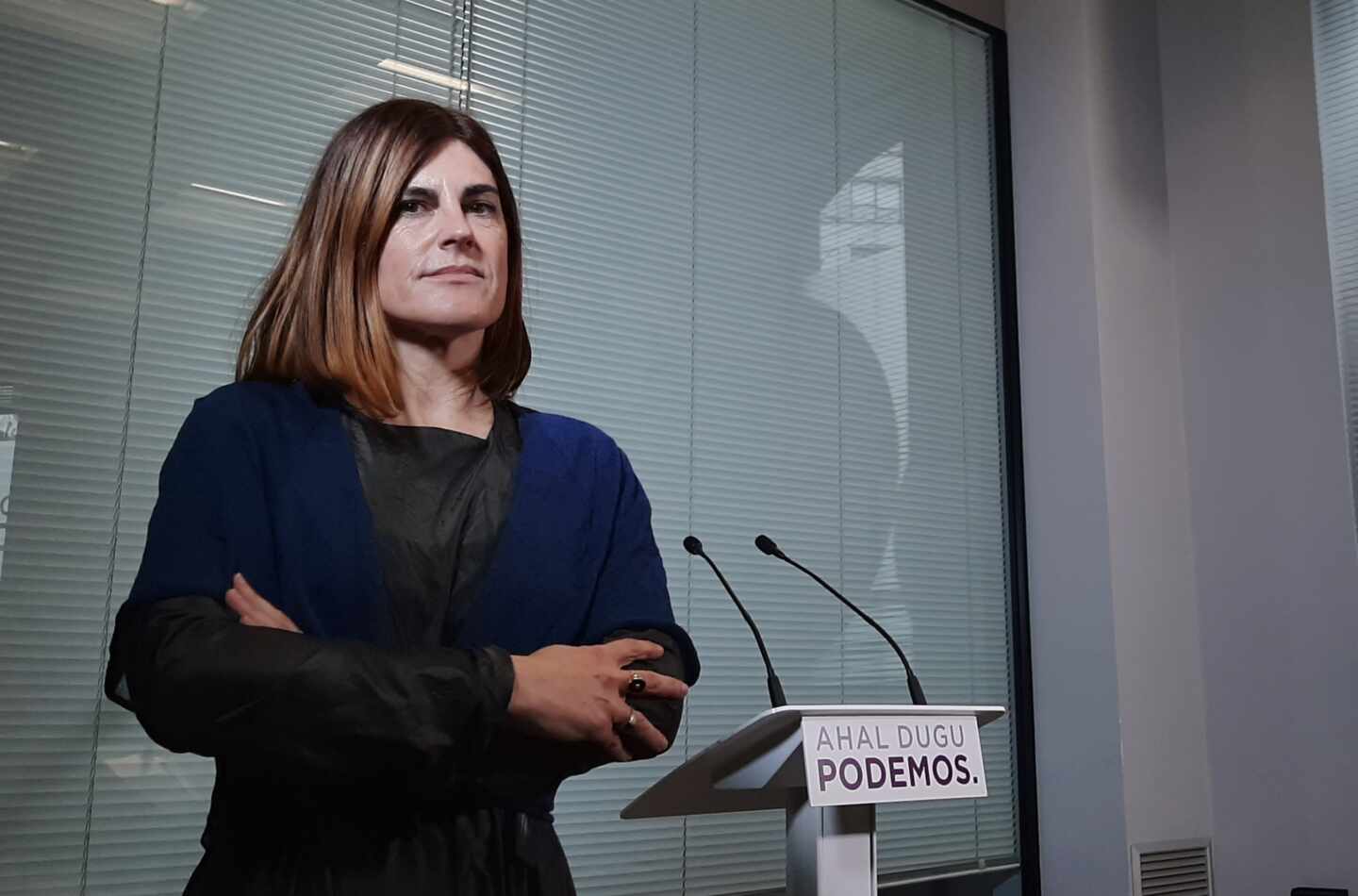 La candidata a lehendakari po Podemos, Maite Gorrotxategi, en la sede de la formación en Bilbao.