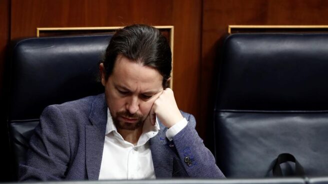 El líder de Podemos, Pablo Iglesias, en su escaño del Congreso de los Diputados.