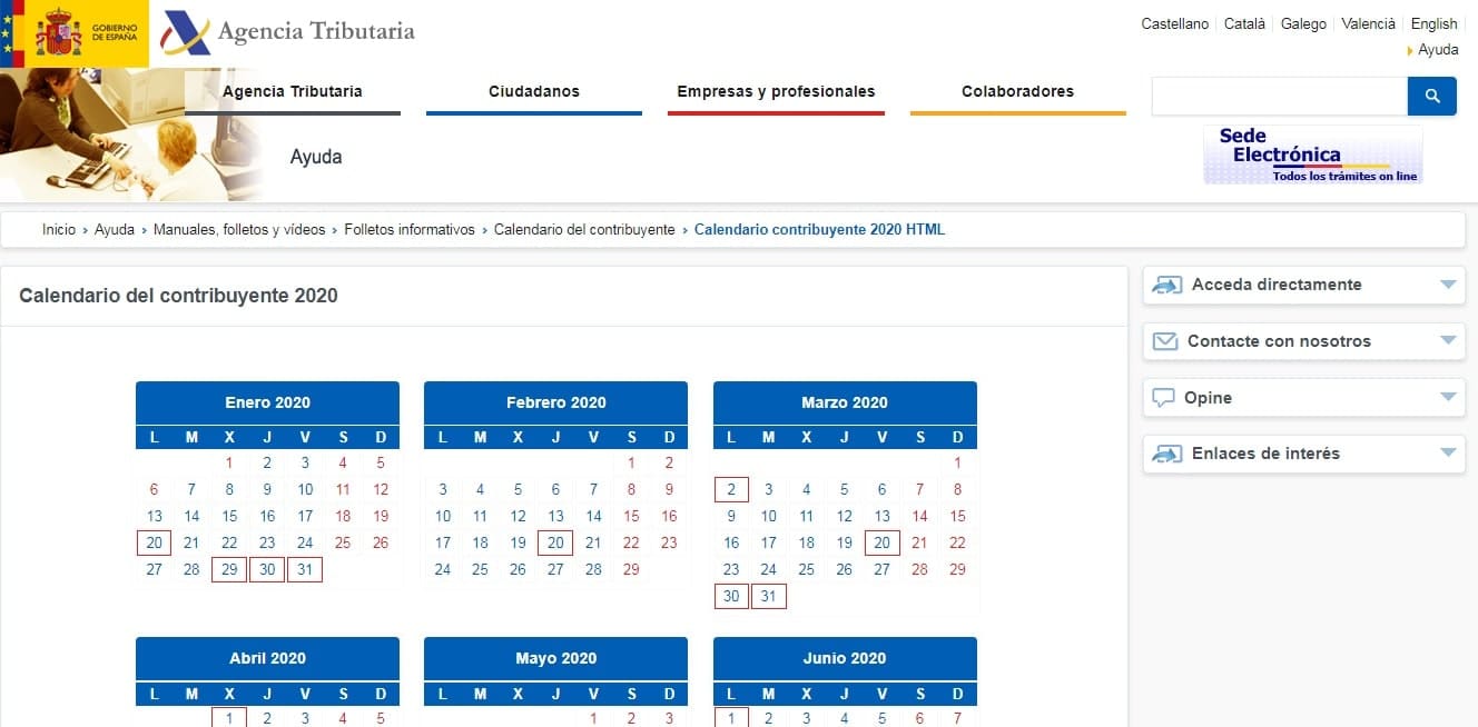 autónomos calendario fiscal coronavirus