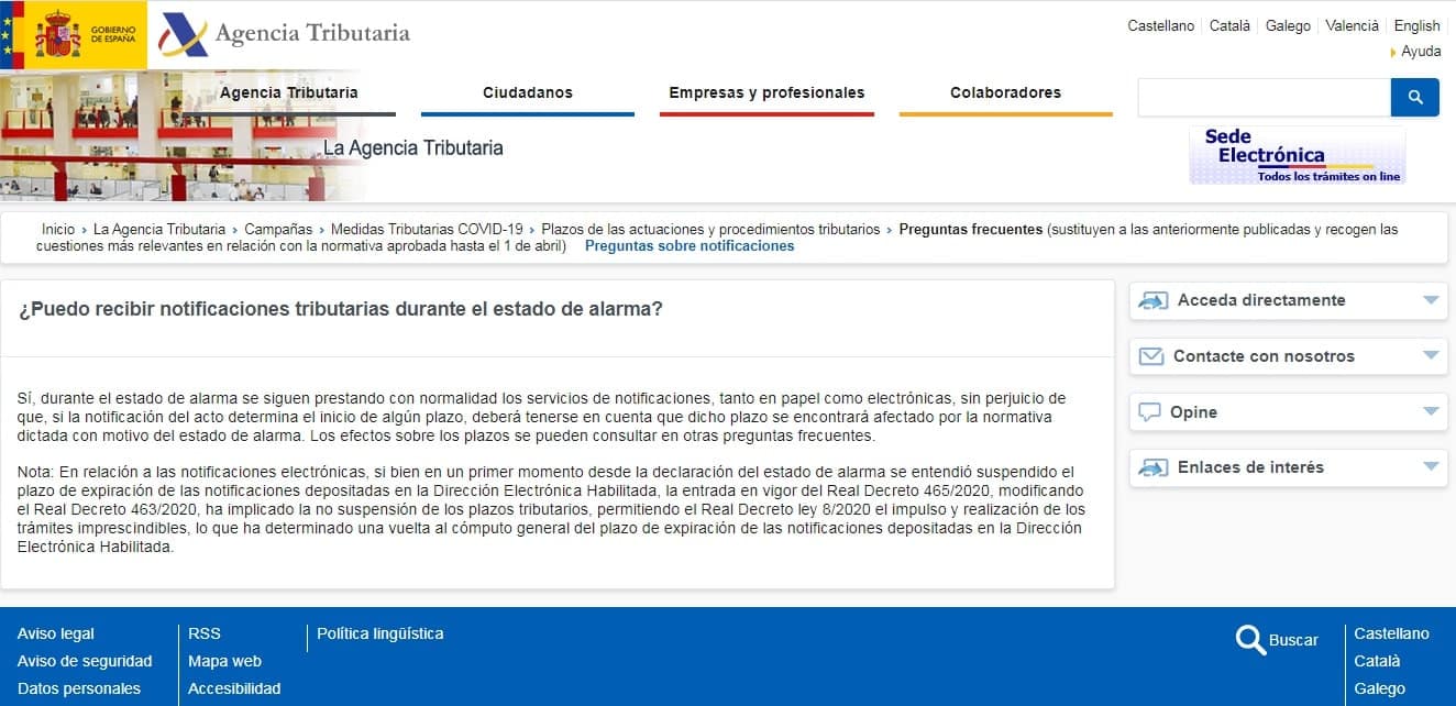 hacienda notificaciones autónomos coronavirus