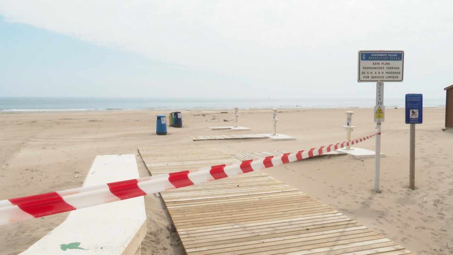 Playa de Cullera (Valencia) con el paso prohibido.