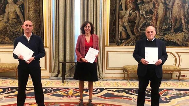 Luis Rubiales, Irene Lozano y Javier Tebas.