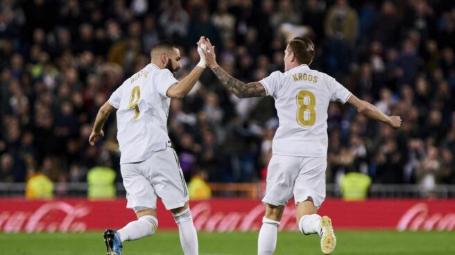 Benzema y Kroos, en el Santiago Bernabéu.