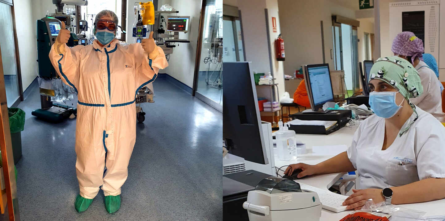 La enfermera Carmen Pérez, en una jornada de trabajo en el Hospital Ramón y Cajal de Madrid.