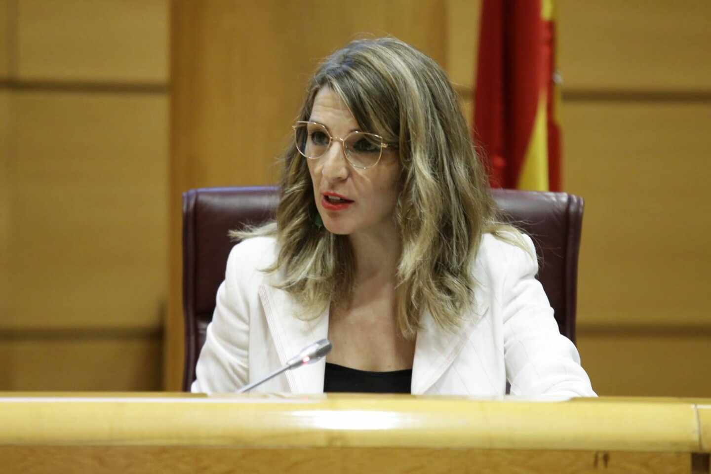 Yolanda Díaz, ministra de Trabajo en su comparecencia en el Senado.