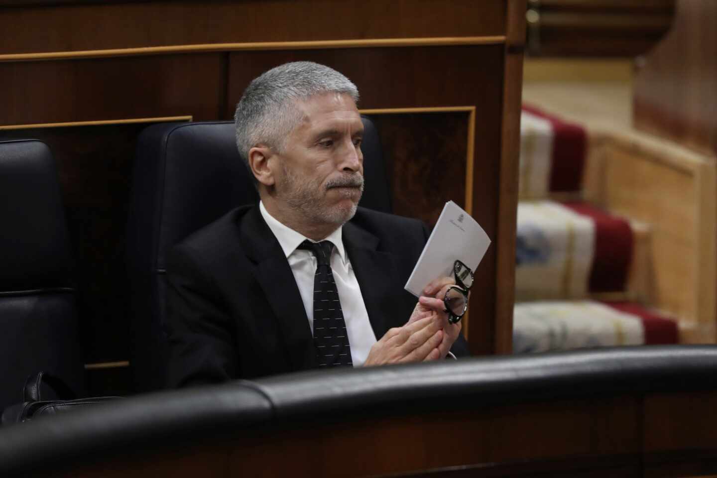 El ministro del Interior, Fernando Grande-Marlaska, en su escaño del Congreso este miércoles.